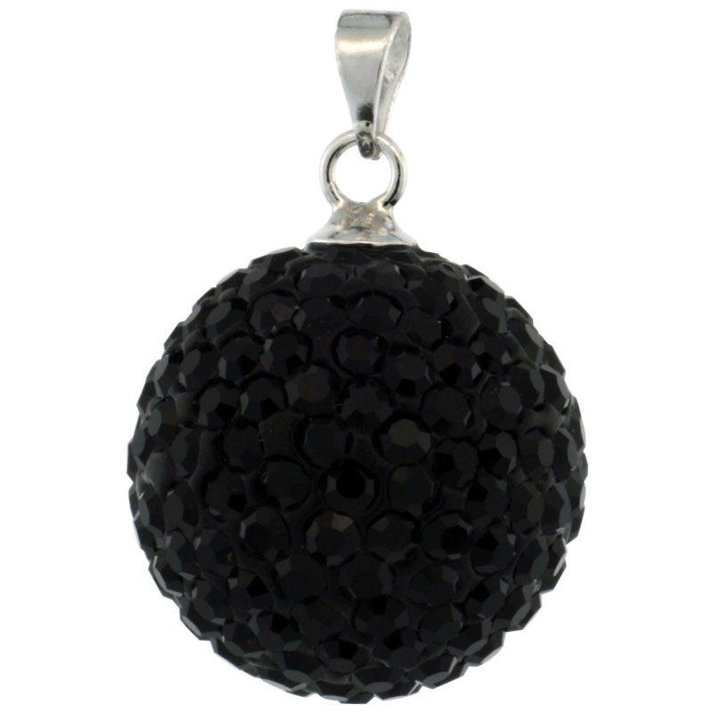 Sterling Silver Black Crystal Disco Ball Pendant 16mm