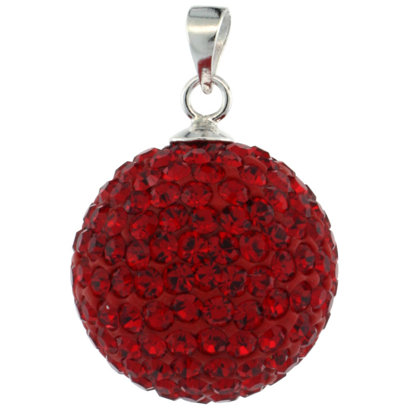 Sterling Silver Red Crystal Disco Ball Pendant 16mm
