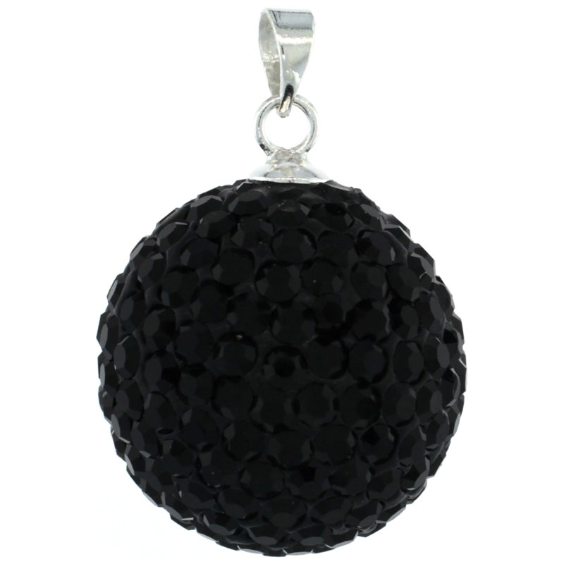 Sterling Silver Black Crystal Disco Ball Pendant 18mm