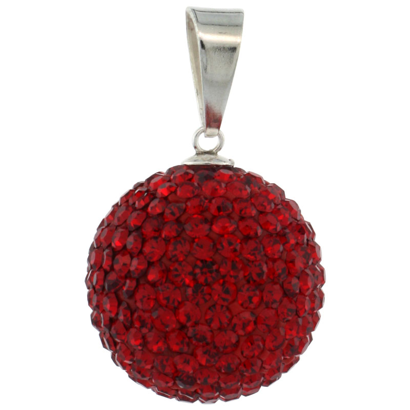 Sterling Silver Red Crystal Disco Ball Pendant 18mm