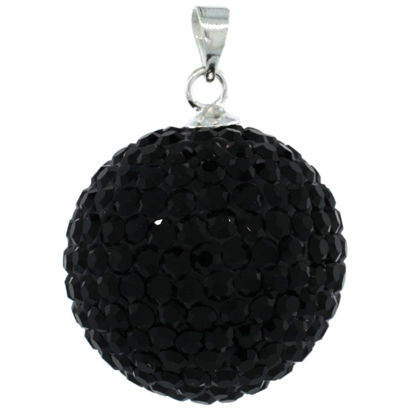 Sterling Silver Black Crystal Disco Ball Pendant 20mm