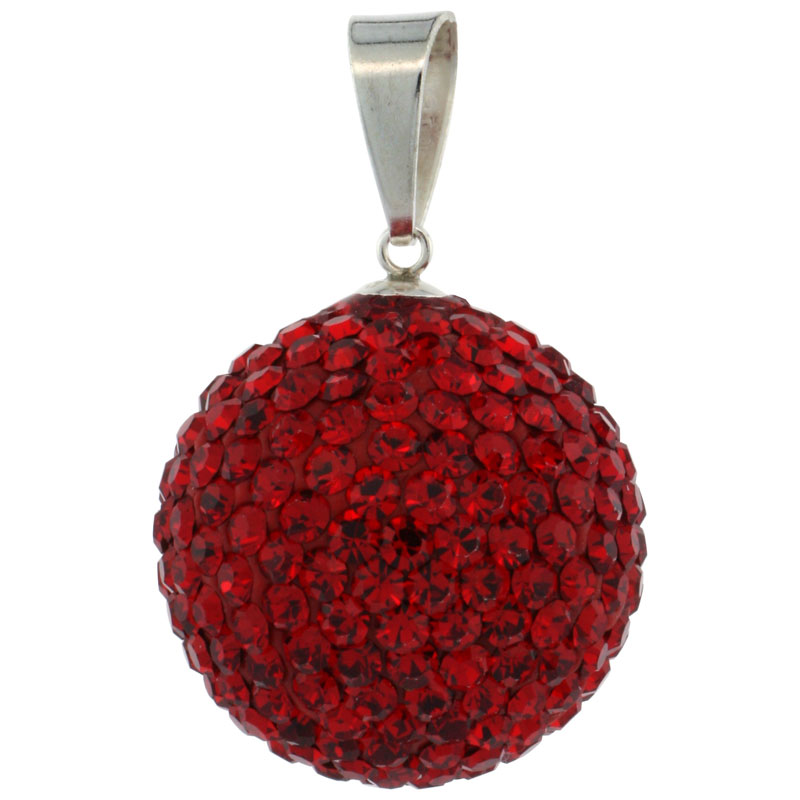 Sterling Silver Red Crystal Disco Ball Pendant 20mm