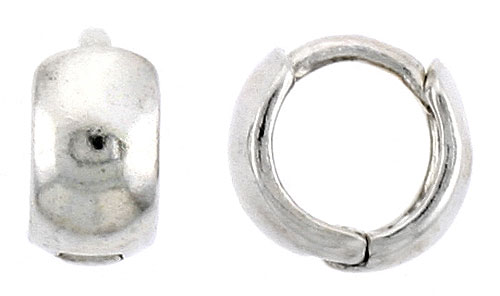 Sterling Silver Plain Huggie Hoop Earrings, 3/8" (9 mm)