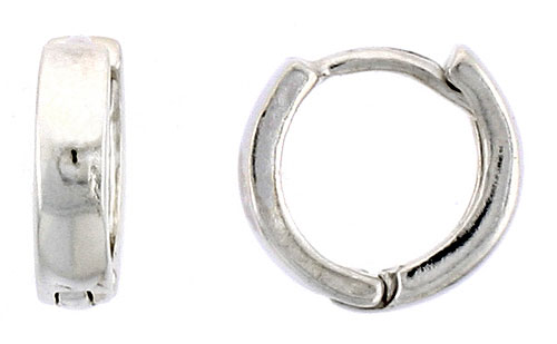 Sterling Silver Plain Huggie Hoop Earrings, 3/8" (10 mm)
