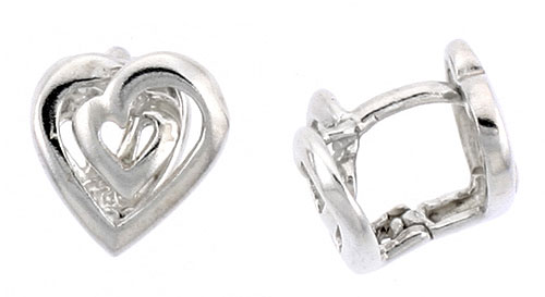 Sterling Silver Fancy Heart Huggie Earrings, 5/16" (8 mm)