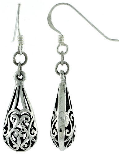 Sterling Silver Teardrop-shape Heart-design Earrings, 7/8 inch