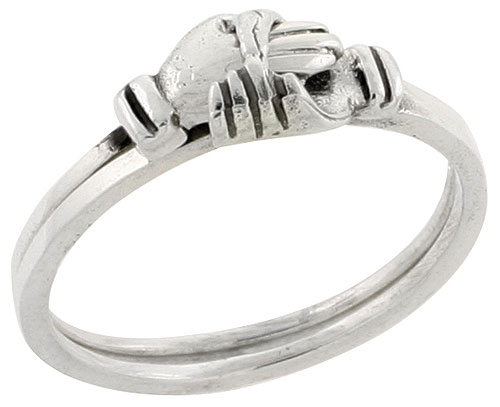 Sterling Silver Handshake Ring, 1/4 inch 