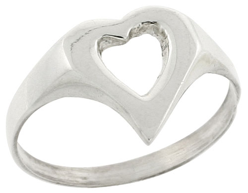 Sterling Silver Outline Heart Ring, 7/16 inch 