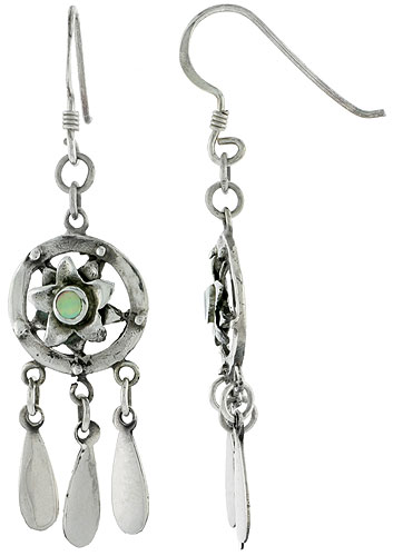 Sterling Silver Dangling Earrings Abalone Shell, 1 1/4 inch tall 