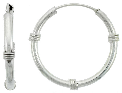 Sterling Silver Bali style Hoop Earrings, 1 inch 