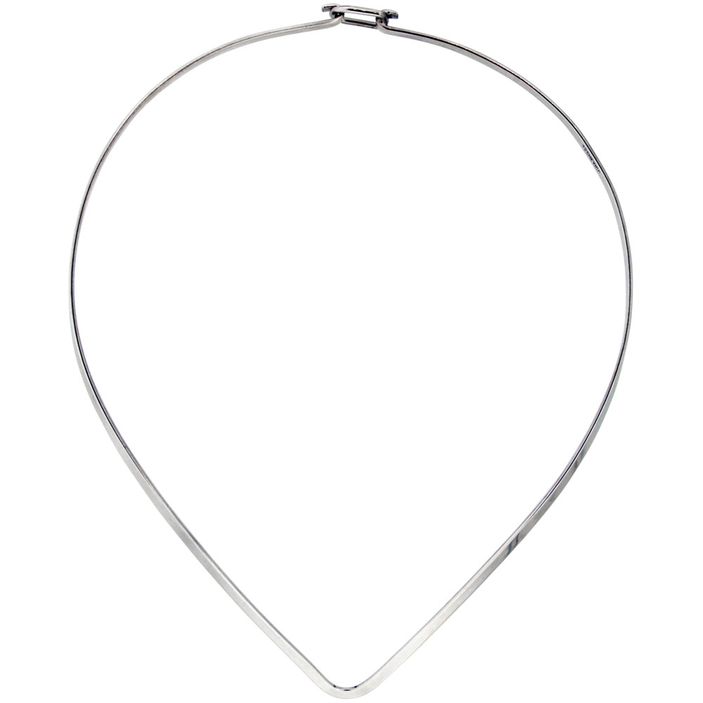 Sterling Silver Wire Choker Collar Necklace V shape with clasp Handmade 1/8 inch