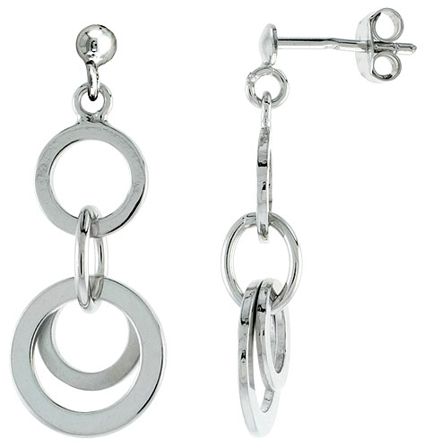 Sterling Silver Dangling Circles Post Earrings, 1 3/16 (30 mm)