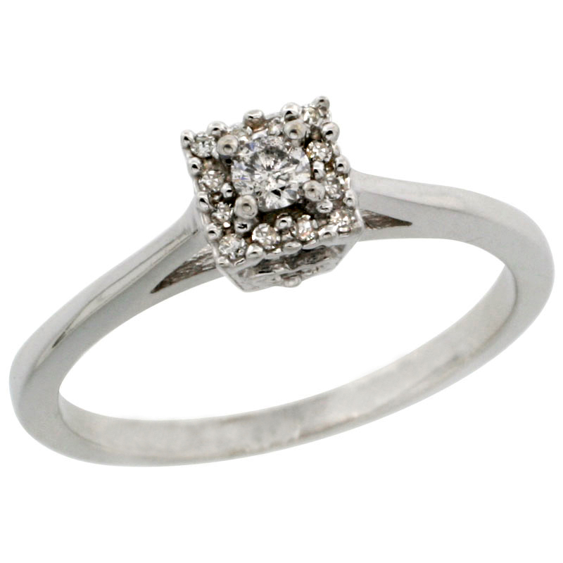 14k White Gold Square-shaped Diamond Engagement Ring w/ 0.119 Carat Brilliant Cut Diamonds, 3/16 in. (5mm) wide