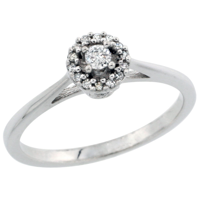14k White Gold Round Diamond Engagement Ring w/ 0.112 Carat Brilliant Cut Diamonds, 1/4 in. (6mm) wide
