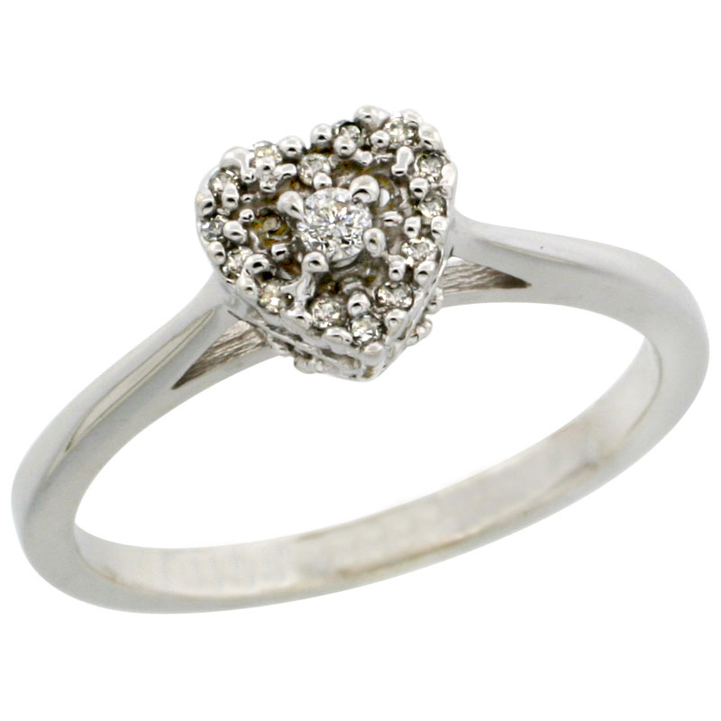 14k White Gold Heart-shaped Diamond Engagement Ring w/ 0.086 Carat Brilliant Cut Diamonds, 1/4 in. (6.5mm) wide