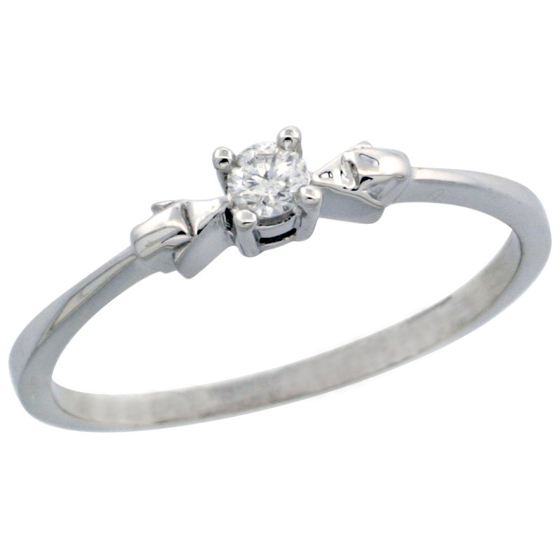 14k White Gold Solitaire Diamond Engagement Ring w/ 0.077 Carat Brilliant Cut Diamond, 1/8 in. (3mm) wide