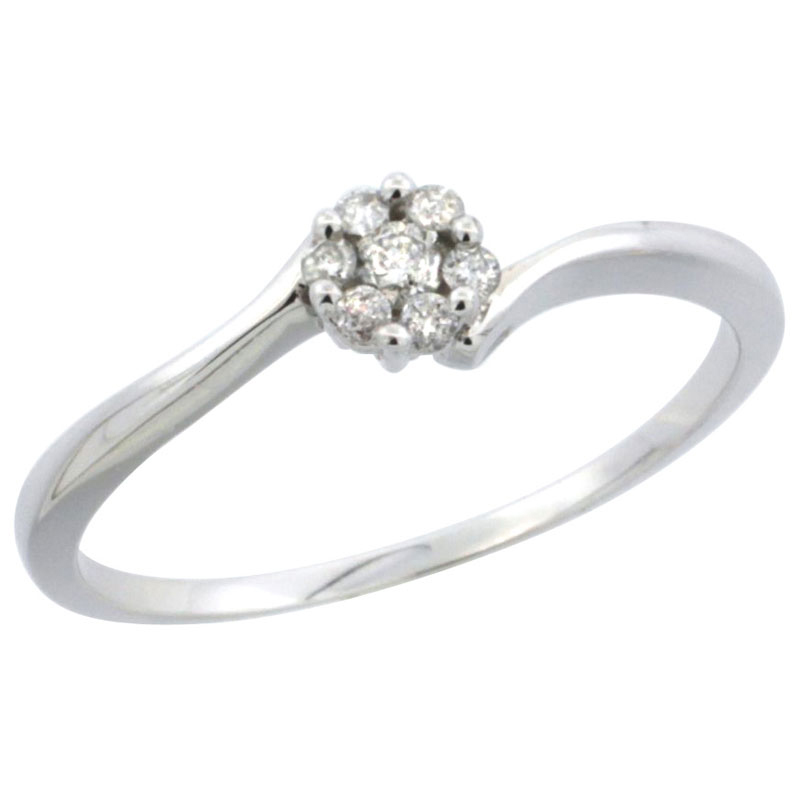 14k White Gold Flower Cluster Diamond Engagement Ring w/ 0.12 Carat Brilliant Cut Diamonds, 3/16 in. (4.5mm) wide