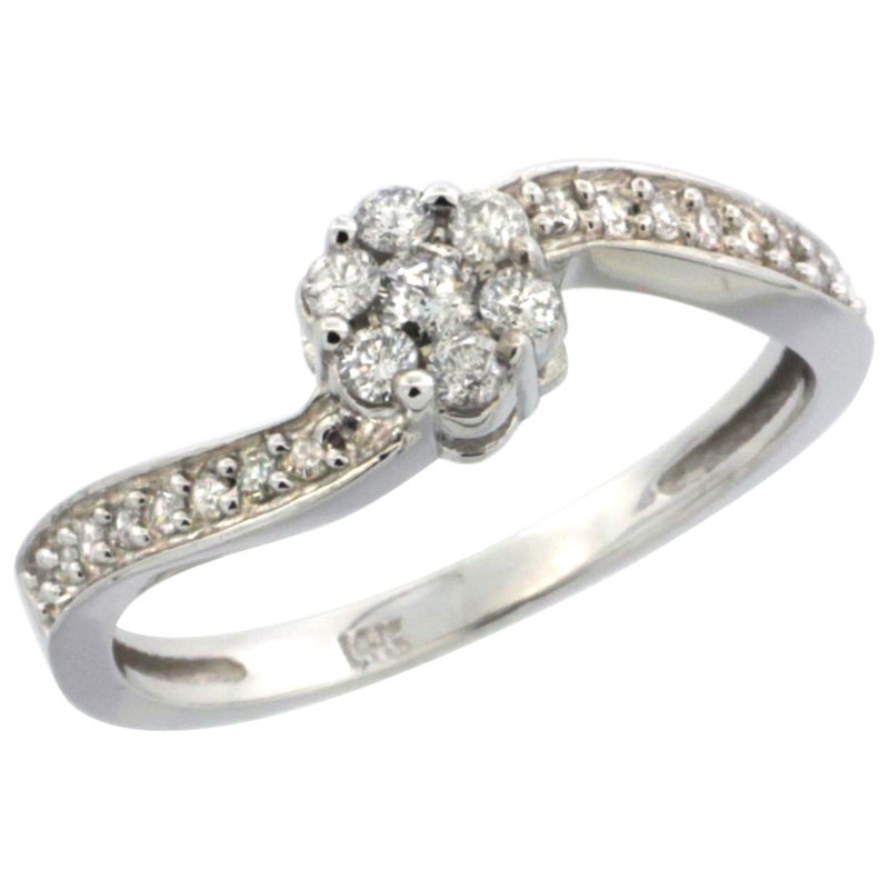 14k White Gold Flower Cluster Diamond Engagement Ring w/ 0.28 Carat Brilliant Cut Diamonds, 1/4 in. (6mm) wide