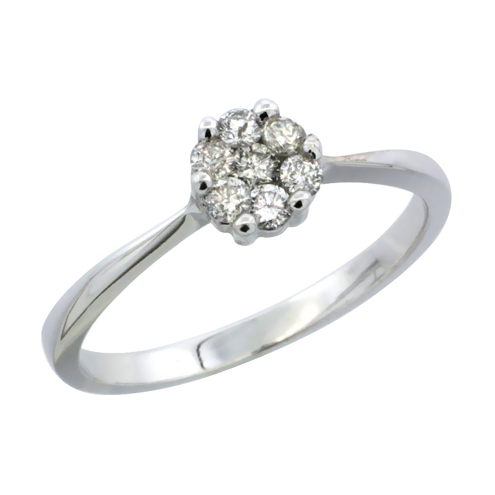 14k White Gold Flower Cluster Diamond Engagement Ring w/ 0.26 Carat Brilliant Cut Diamonds, 1/4 in. (6mm) wide