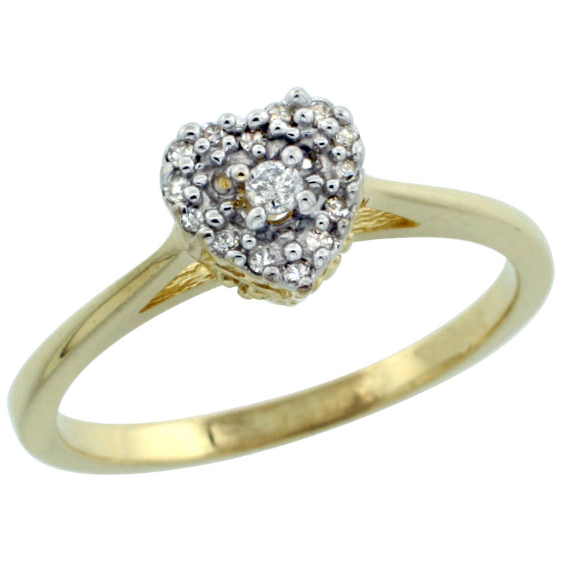 14k Gold Heart-shaped Diamond Engagement Ring w/ 0.086 Carat Brilliant Cut Diamonds, 1/4 in. (6.5mm) wide