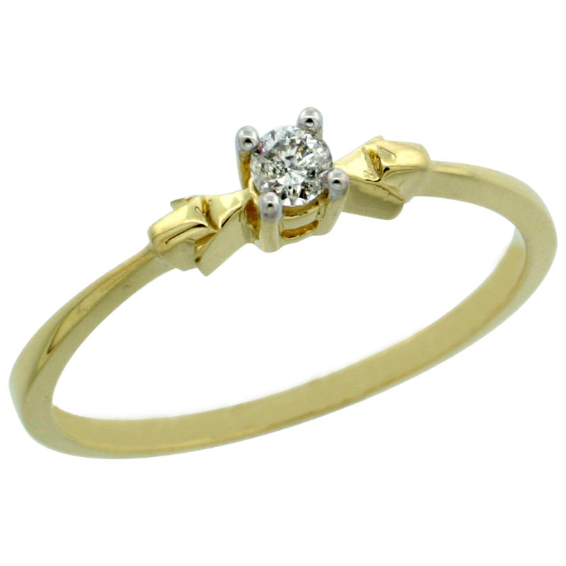 14k Gold Solitaire Diamond Engagement Ring w/ 0.077 Carat Brilliant Cut Diamond, 1/8 in. (3mm) wide