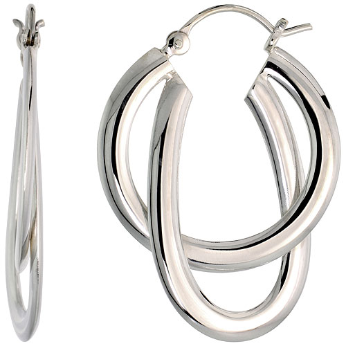 High Polished Interlacing Round & U-shaped Hoop Earrings in Sterling Silver, 1 5/16" (34 mm) tall