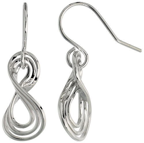 High Polished Interlacing Swirl Dangle Earrings in Sterling Silver, 13/16" (20 mm) tall