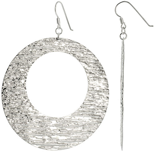 Sterling Silver Extra Large Doughnut Dangle Earrings, Textured Finish, 2 9/16 in. (65 mm)