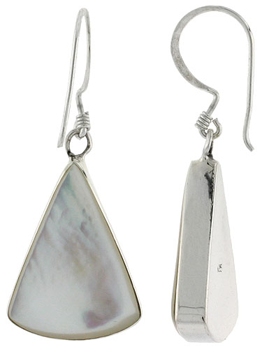 Sterling Silver Triangular Mother of Pearl Inlay Earrings, 7/8" (22 mm) tall 