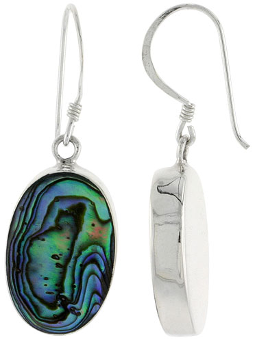 Sterling Silver Oval Abalone Inlay Earrings, 7/8 inch (22 mm) tall 