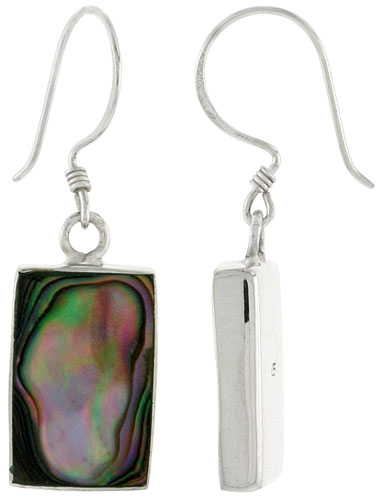 Sterling Silver Rectangular Abalone Shell Inlay Earrings, 5/8" (16 mm) tall 