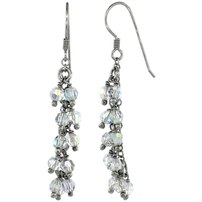 Sterling Silver Clear Swarovski Crystals Cluster Drop Earrings, 2 3/16 in. (56 mm) tall