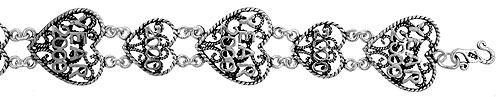 Sterling Silver Filigree Heart Y2K Commemorative Bracelet