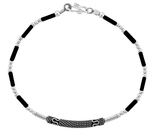 Sterling Silver Black Beaded Bali Bracelet