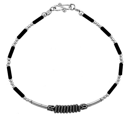 Sterling Silver Black Beaded Bali Bracelet