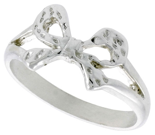 Sterling Silver Dainty Bow Ring Polished finish 5/16 inch wide, sizes 6 - 9