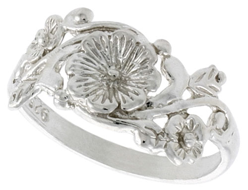 Sterling Silver Flower Ring 3/8 inch wide, sizes 6 - 9
