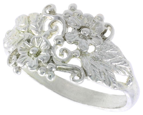 Sterling Silver Floral Vine Ring 3/8 inch wide, sizes 6 - 9