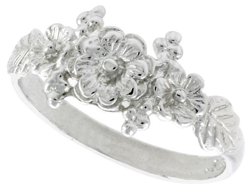 Sterling Silver 3-Flower Ring 5/16 inch wide, sizes 6 - 9
