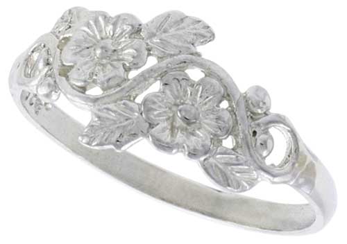 Sterling Silver Floral Vine Ring Polished finish 3/8 inch wide, sizes 6 - 9,