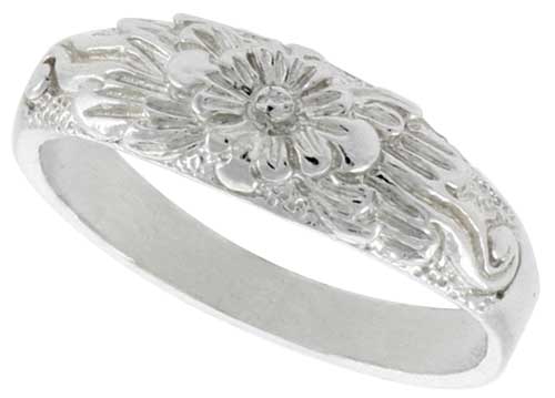 Sterling Silver Floral Ring Polished finish 1/4 inch wide, sizes 6 - 9