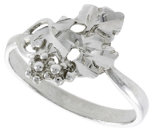 Sterling Silver Grape Vine Ring Polished finish 5/8 inch wide, sizes 6 - 9