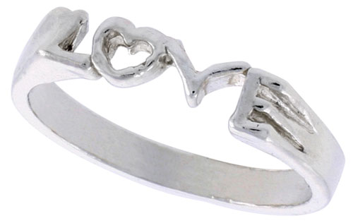Sterling Silver LOVE Ring Polished finish 3/16 inch wide, sizes 6 - 9