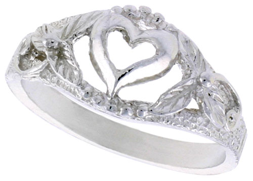 Sterling Silver Heart Ring Polished finish 3/8 inch wide, sizes 6 - 9,