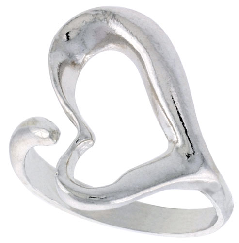 Sterling Silver Heart Ring Polished finish 3/4 inch wide, sizes 6 - 9