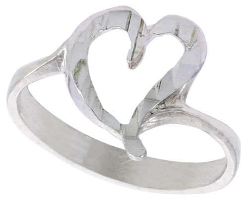Sterling Silver Heart Ring Polished finish 7/16 inch wide, sizes 6 - 9