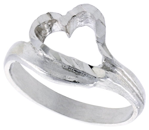 Sterling Silver Heart Ring Polished finish 3/8 inch wide, sizes 6 - 9,