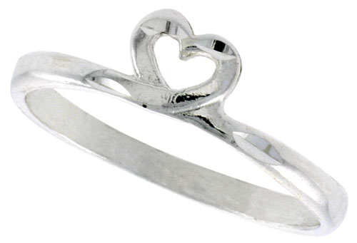 Sterling Silver Heart Ring Polished finish 1/4 inch wide, sizes 6 - 9