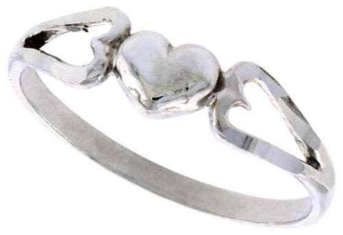 Sterling Silver Tiny Heart Ring 3/16 inch wide, sizes 6 - 9