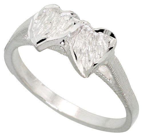 Sterling Silver Double Heart Ring Polished finish 1/4 inch wide, sizes 6 - 9